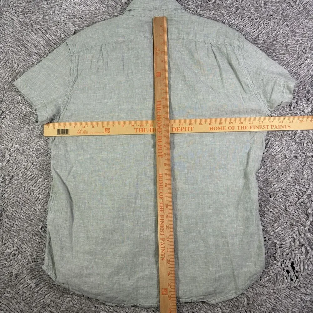 J Crew Linen Button Down Shirt Mens Large Short Sleeve Gray Cotton Beach Summer